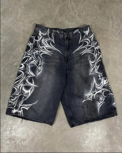 Pantalón Corto Vaquero Estampado Retro Hombre | Fit Holgado