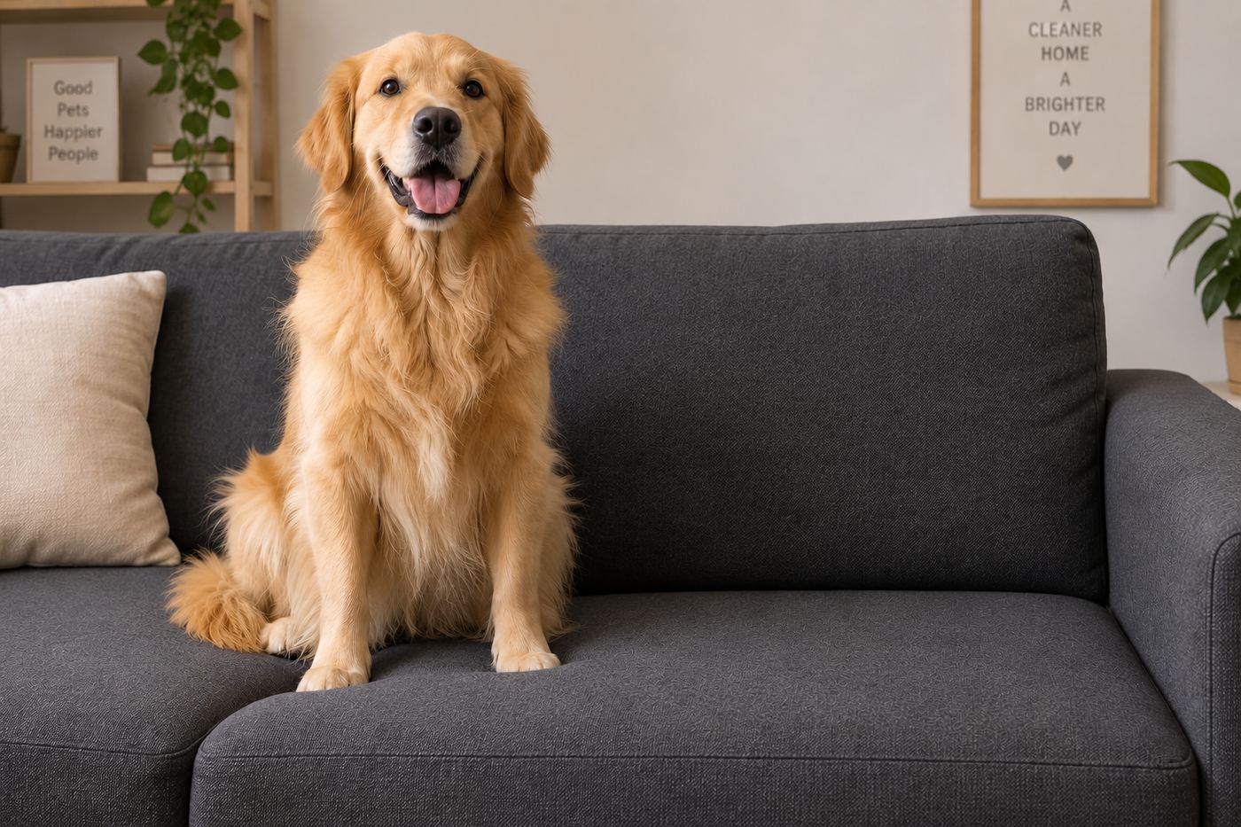 Sofá limpio, sin pelo de perro, después de usar PAWLUME