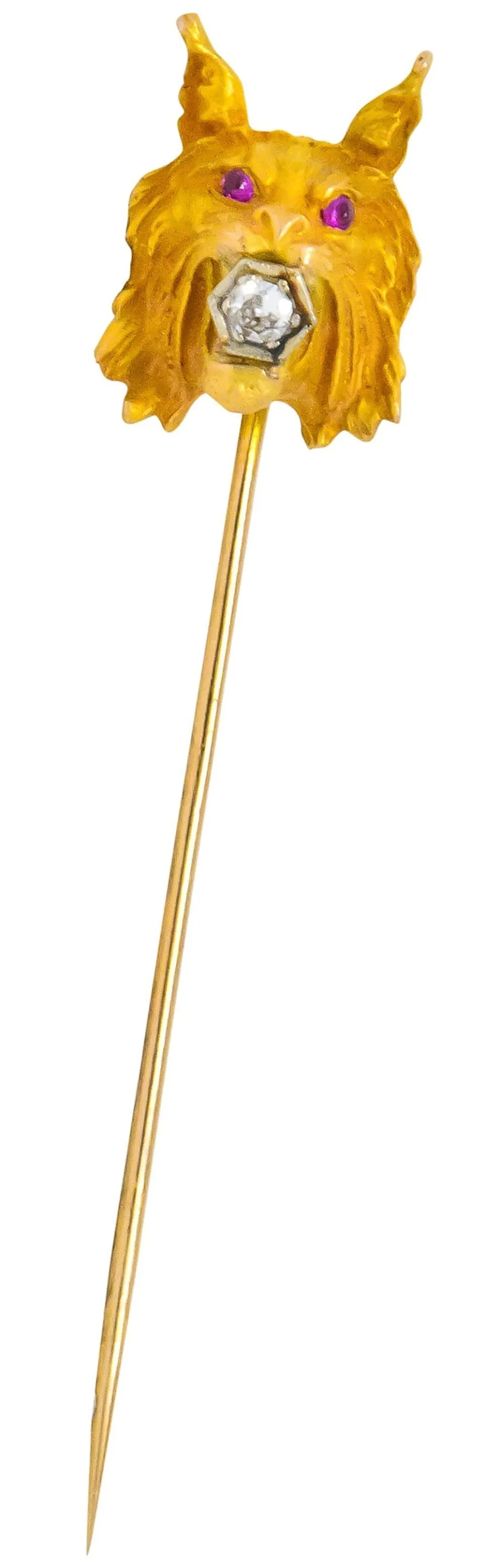 Allsopp-Steller Inc. Art Nouveau Diamond Ruby 14 Karat Two-Tone Gold Bobcat Stickpin