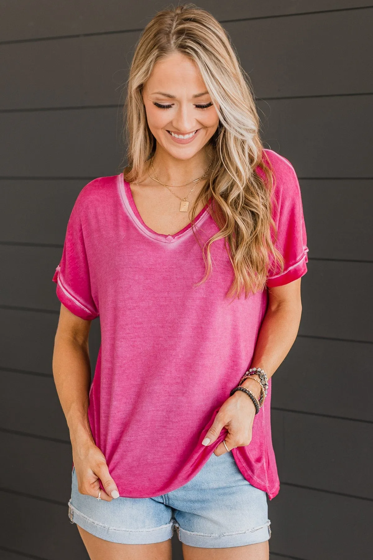 Always Memorable V-Neck Top- Hot Pink