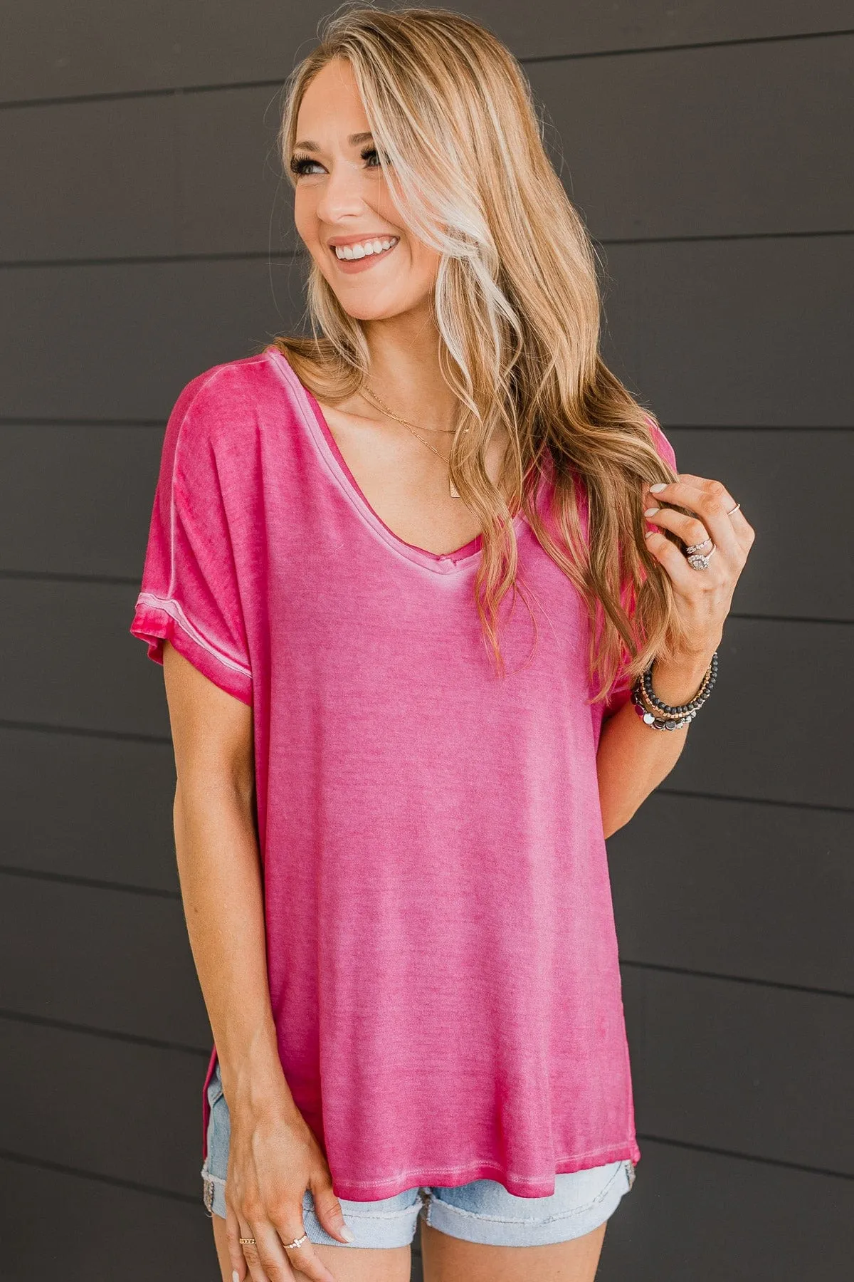 Always Memorable V-Neck Top- Hot Pink