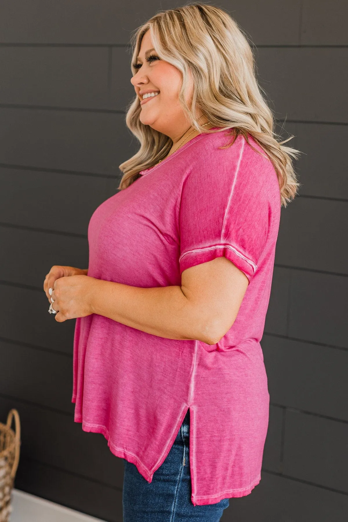 Always Memorable V-Neck Top- Hot Pink