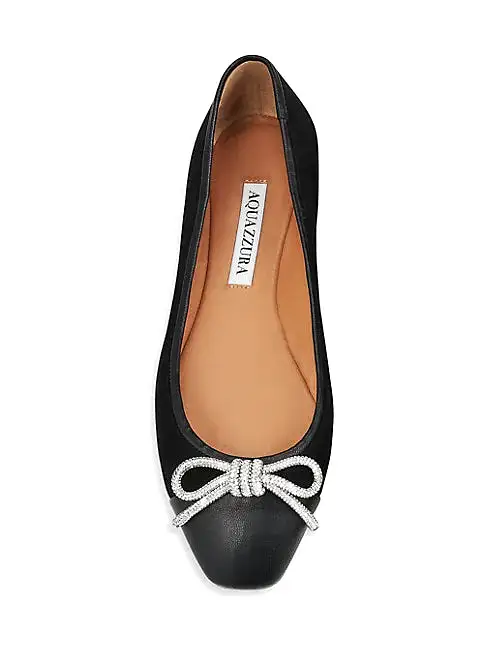 AQUAZZURA Parisina Crystal Bow Ballet Flats