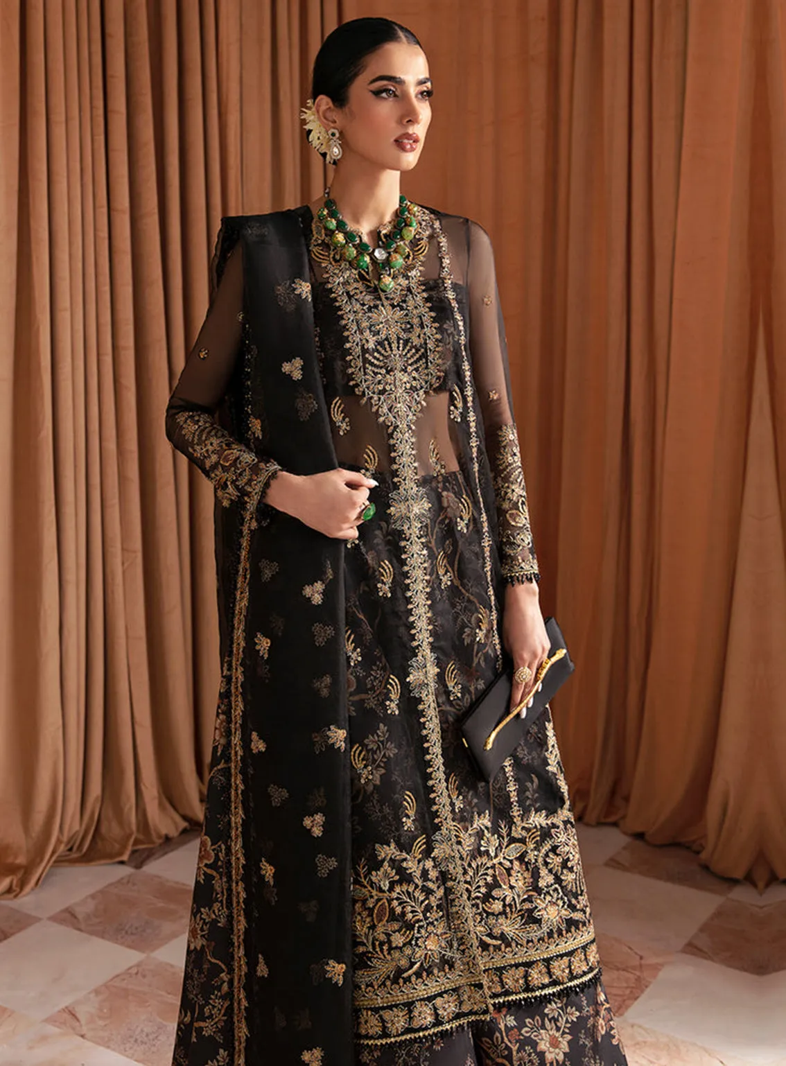 Ayzel By Afrozeh Embroidered Organza Unstitched 3 Piece Suit - 04 DUSK