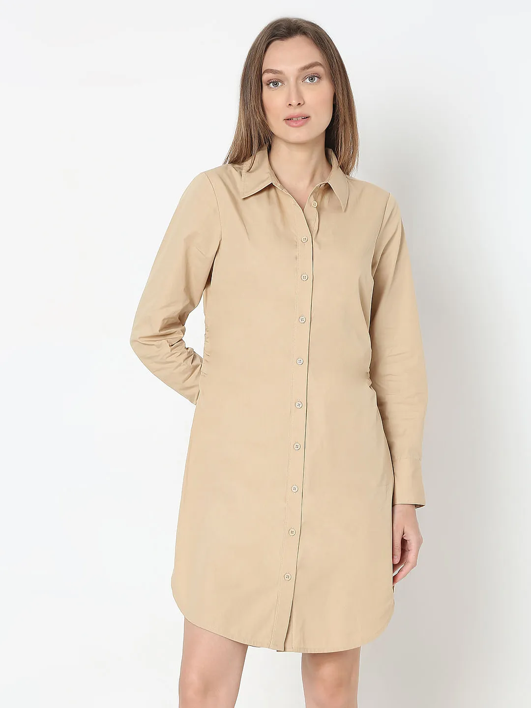 Beige Cotton Shirt Dress