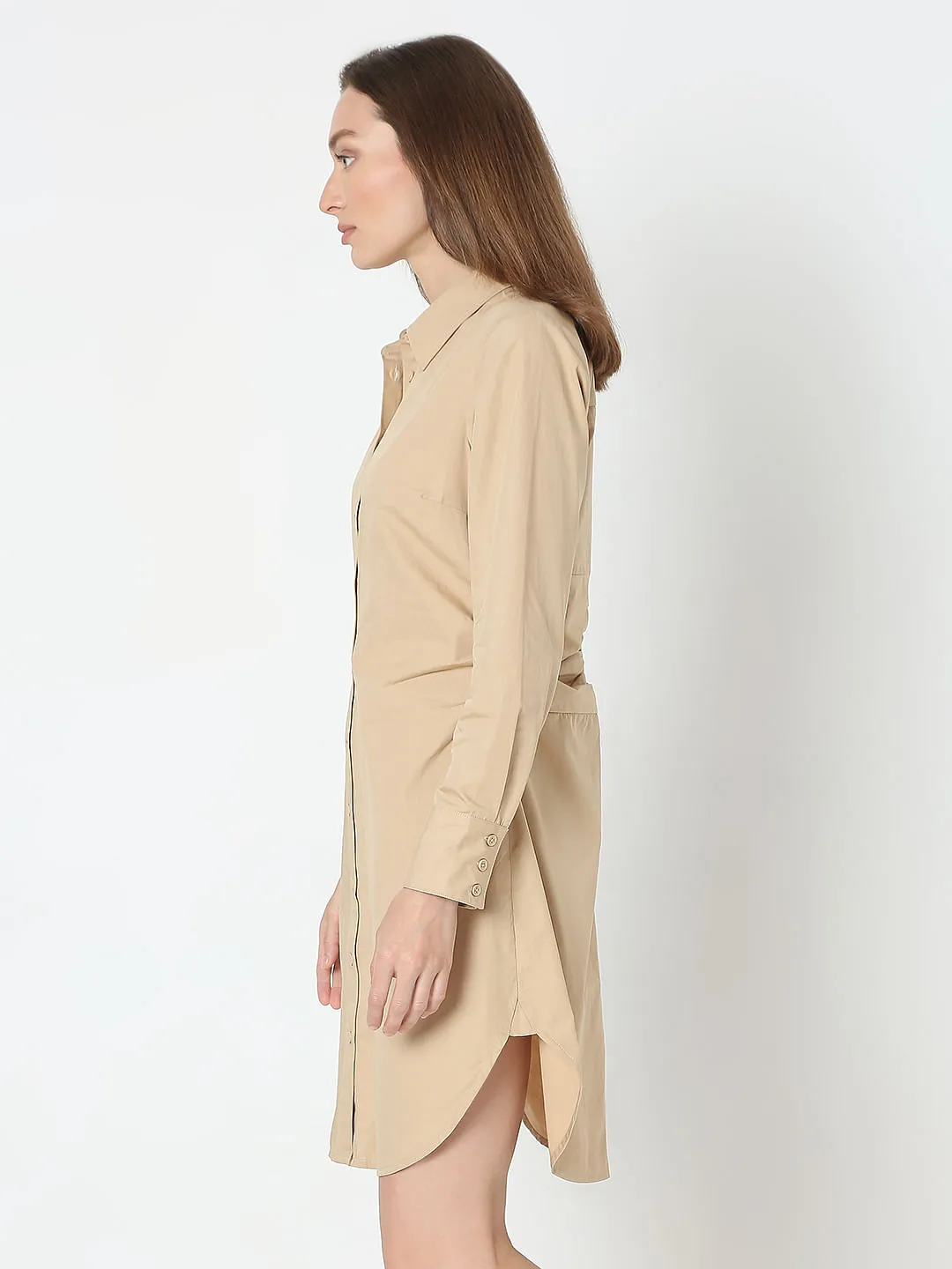 Beige Cotton Shirt Dress