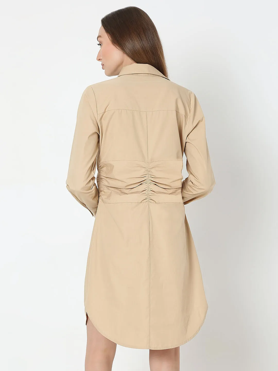 Beige Cotton Shirt Dress