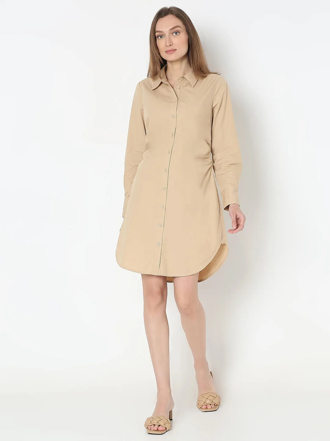 Beige Cotton Shirt Dress