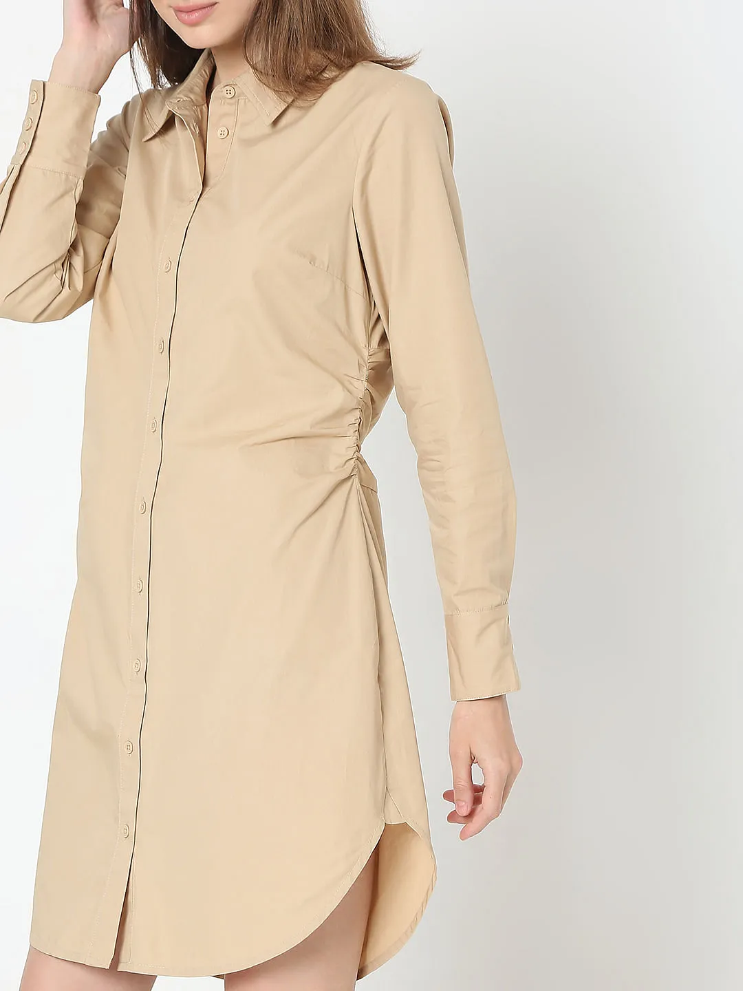 Beige Cotton Shirt Dress