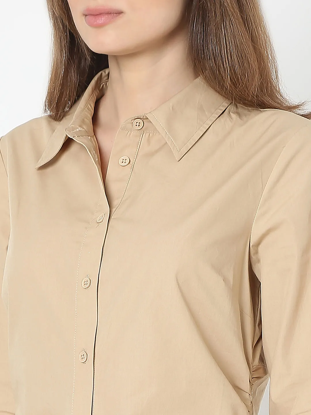 Beige Cotton Shirt Dress