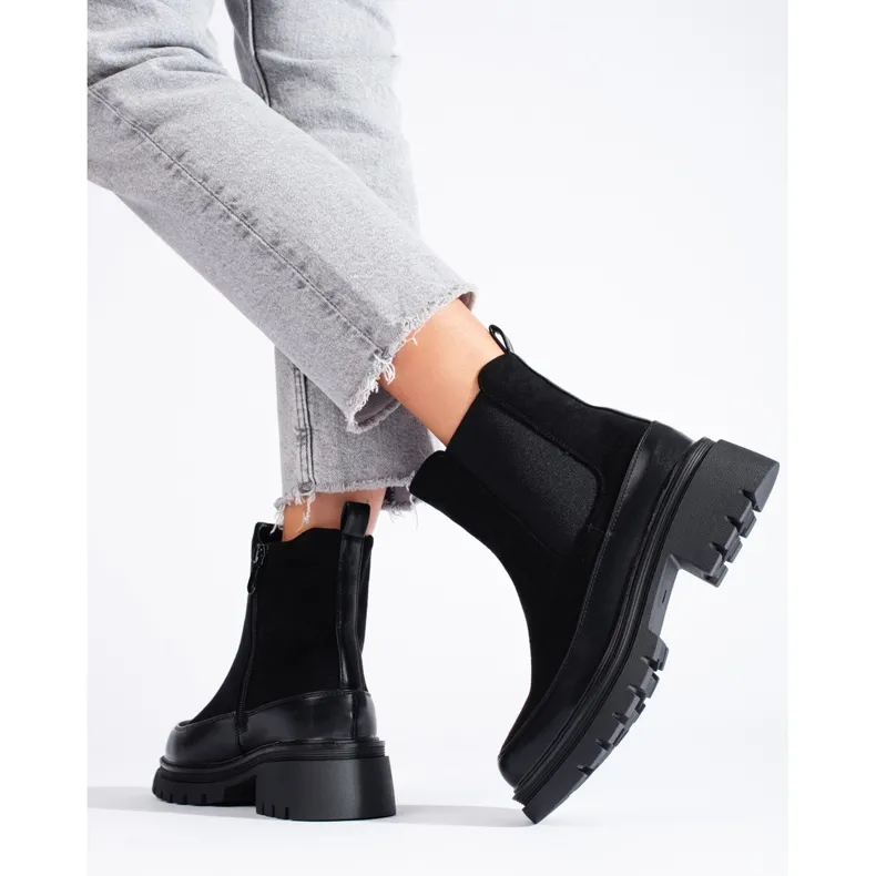 Black suede Chelsea boots by Vinceza