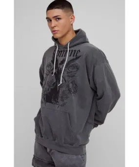 boohoo Mens Oversized Washed Renaissance Graphic Hoodie