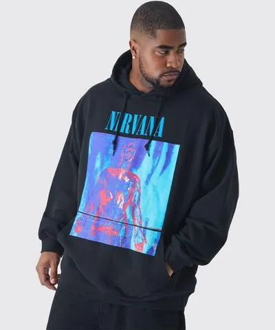 boohoo Mens Plus Oversized Nirvana License Print Hoodie