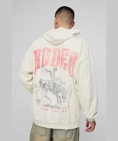 boohooMAN Mens Oversized Rodeo Western Graphic Washed Hoodie