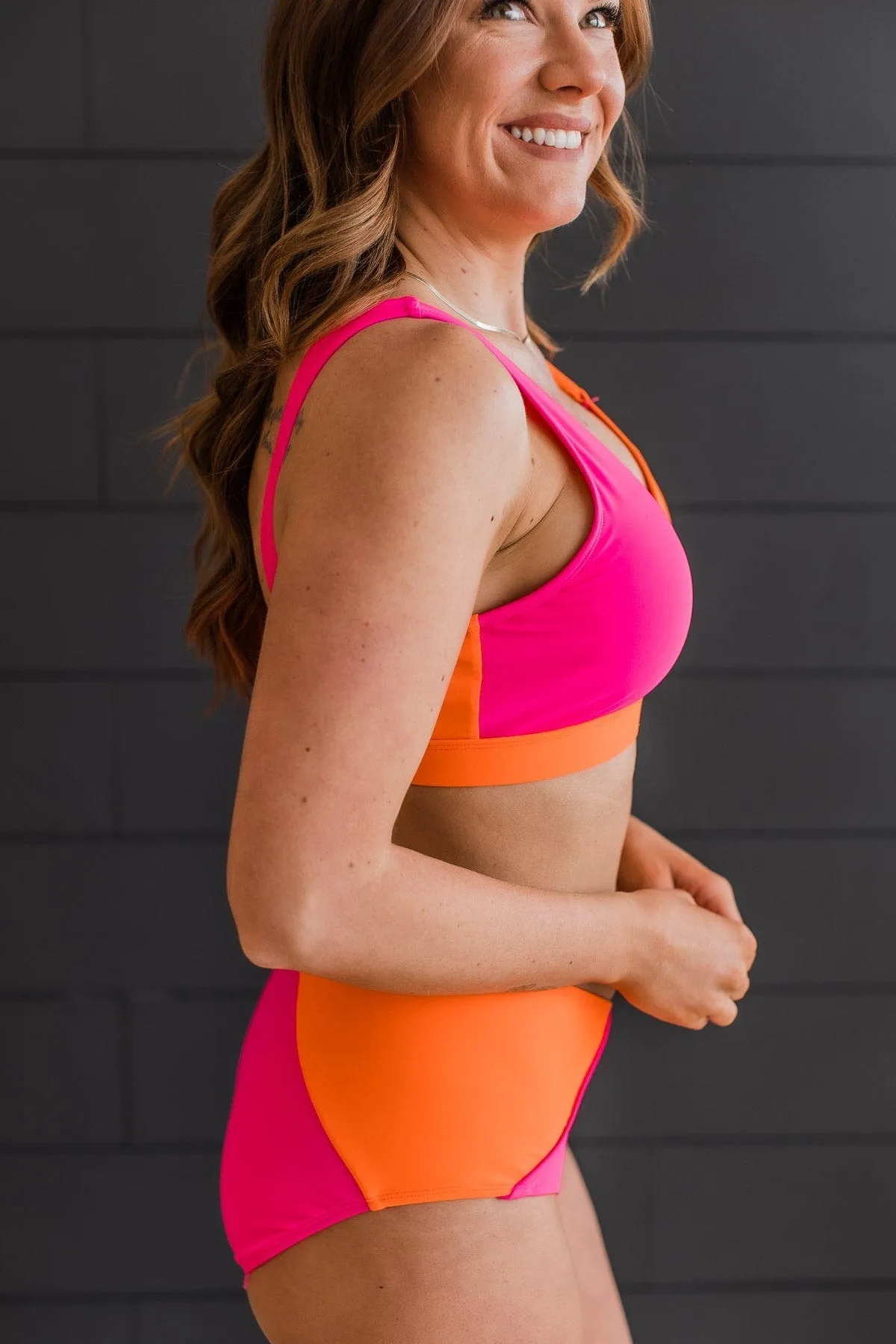 Capture The Coast Swim Top- Hot Pink & Orange