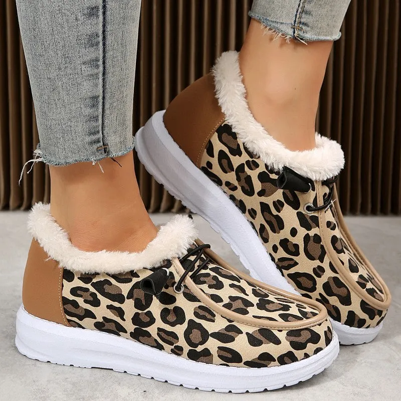 Casual Patchwork Printing Round Keep Warm Comfortable Flats Shoes