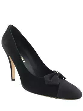 Chanel 15k Suede Grosgrain Cap Toe Bow Pumps Size 10