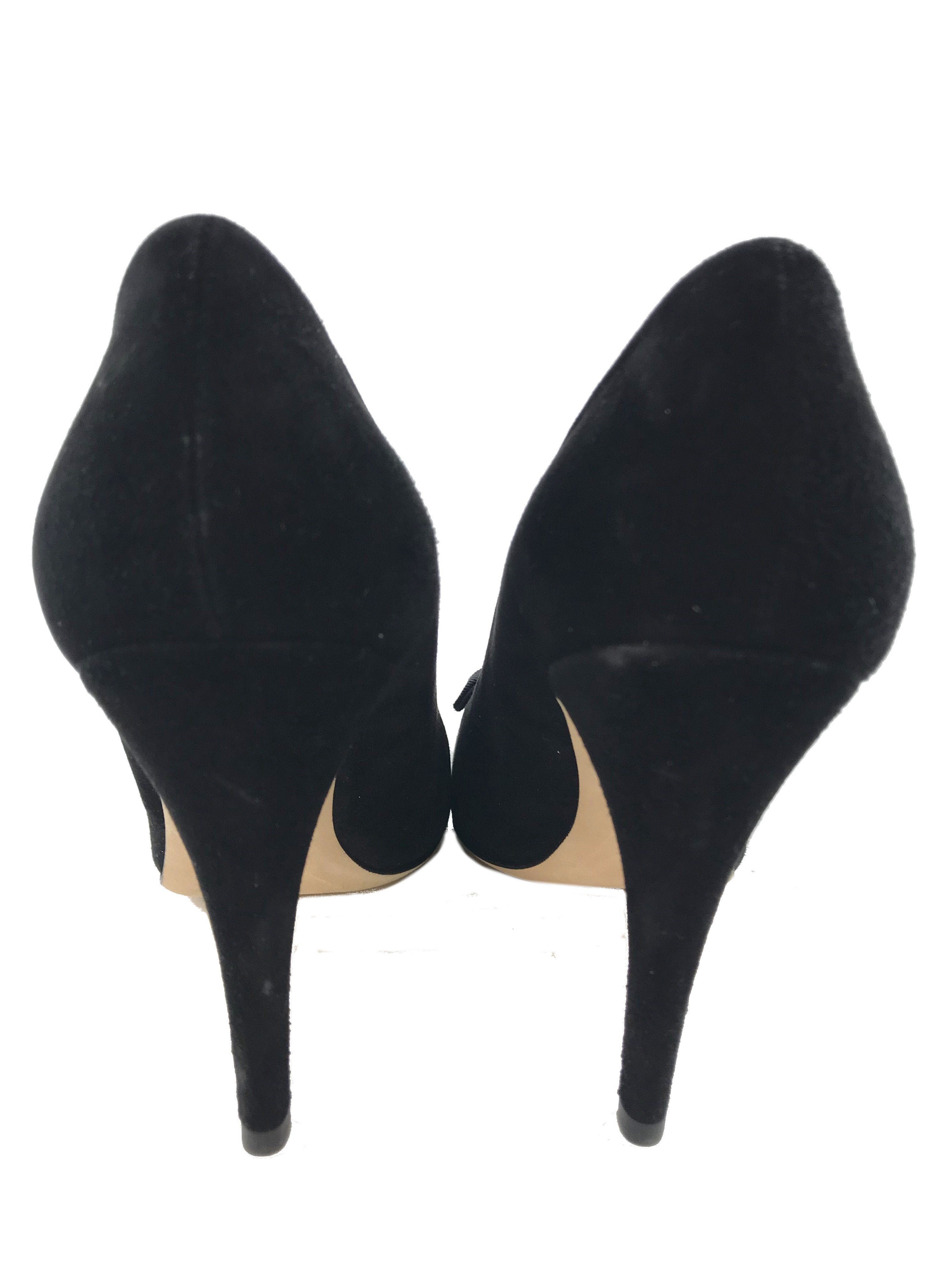 Chanel 15k Suede Grosgrain Cap Toe Bow Pumps Size 10