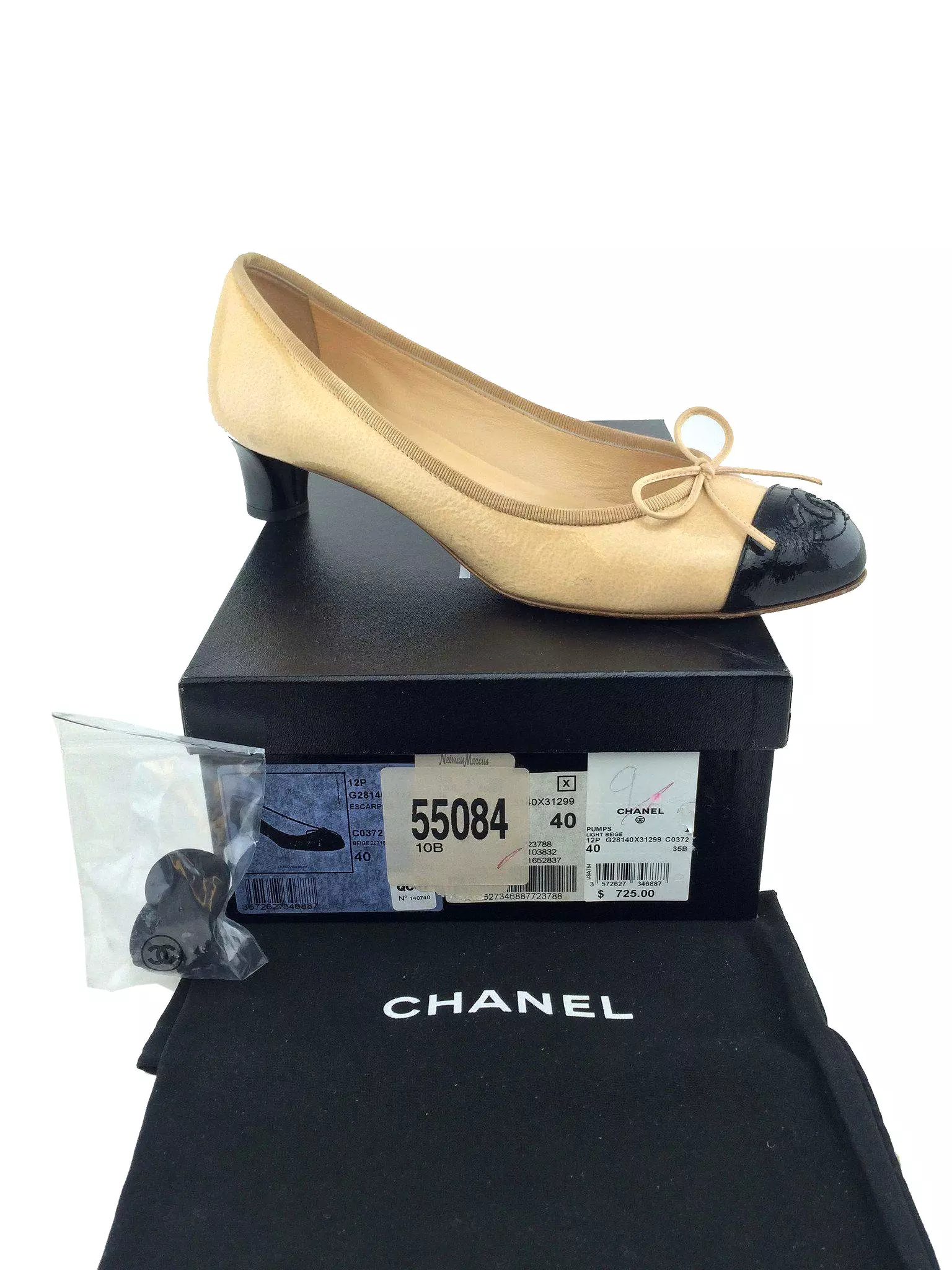 Chanel Escarpins Patent Leather CC Cap Toe Pumps Size 10