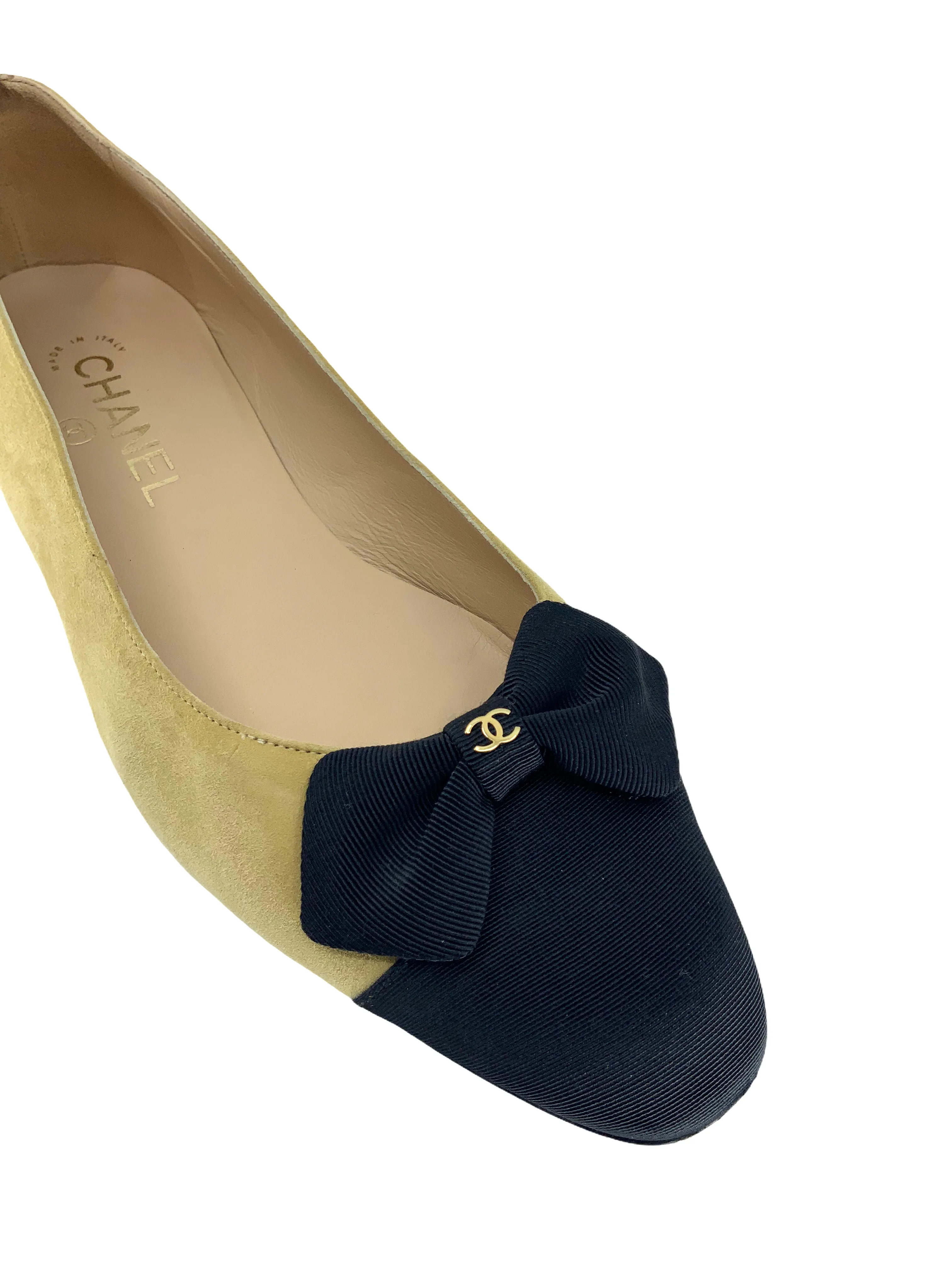 Chanel Suede Grosgrain Bow Cap Toe Pumps Size 9