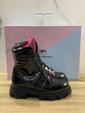 Chiara Ferragni combat boot pelle nera vegan casual boot 38