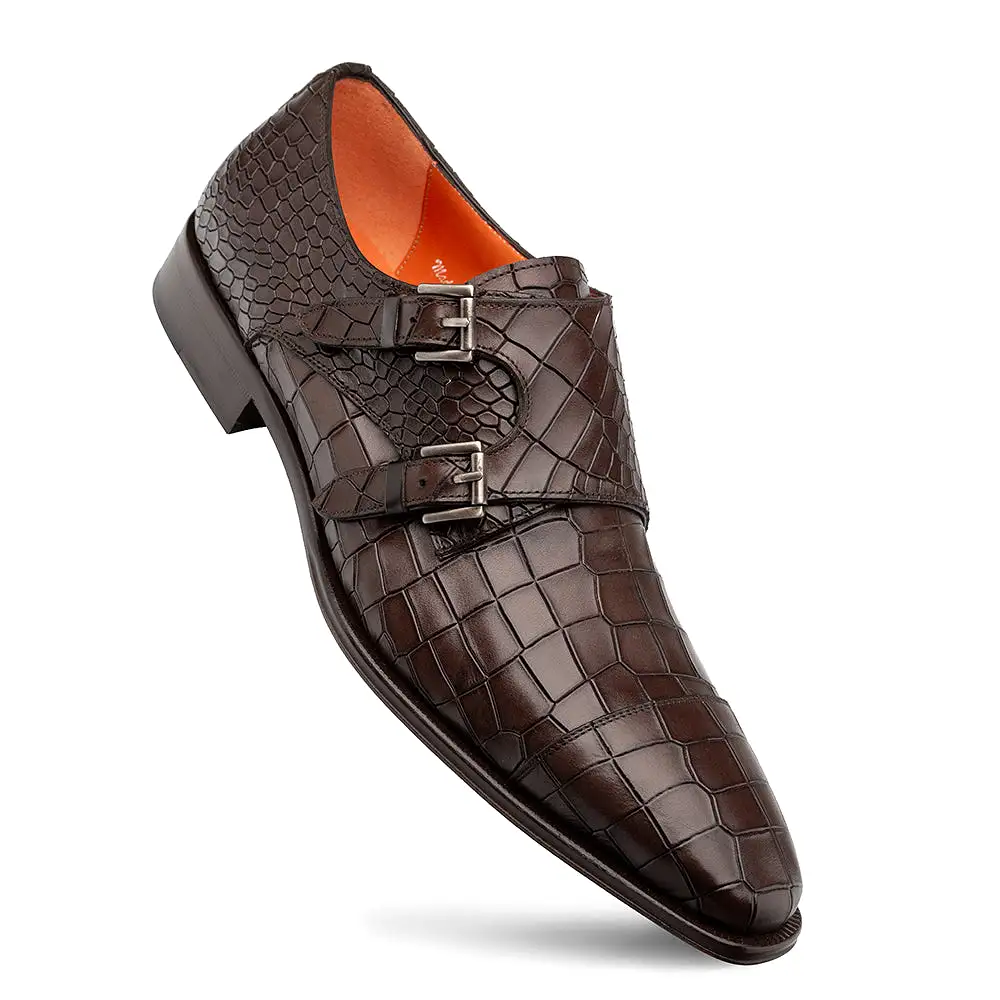 Croc-Embossed Cap Toe Monk Strap