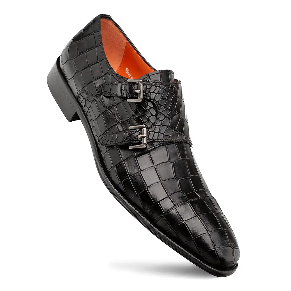 Croc-Embossed Cap Toe Monk Strap