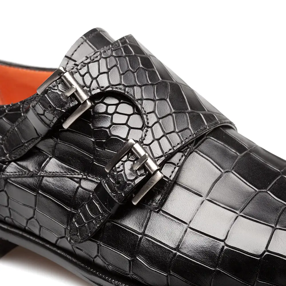 Croc-Embossed Cap Toe Monk Strap