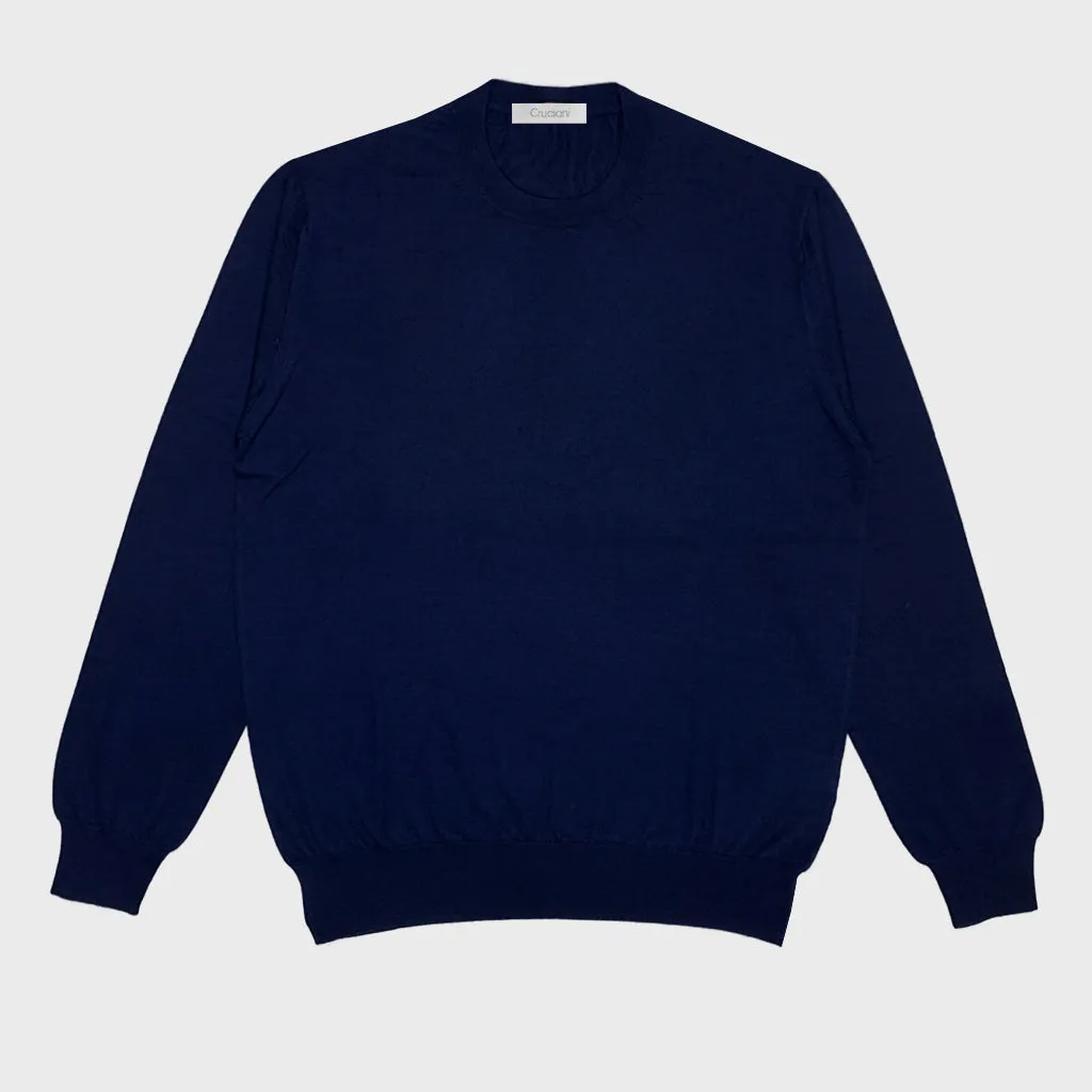 Cruciani Men's Crewneck Sweater Cashmere & Silk Marino Blue