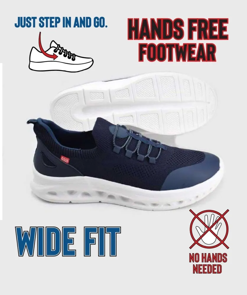 D555 Big Mens Navy Hands Free Shoes With Knitted Top and Faux Elastic Laces (ALFRETON 2)