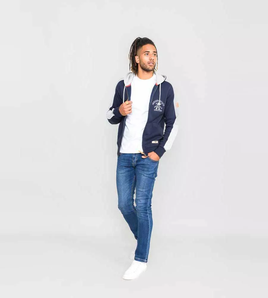 D555 Mens Navy Full Zip Hoodie With Chest Embroidery (EATON)