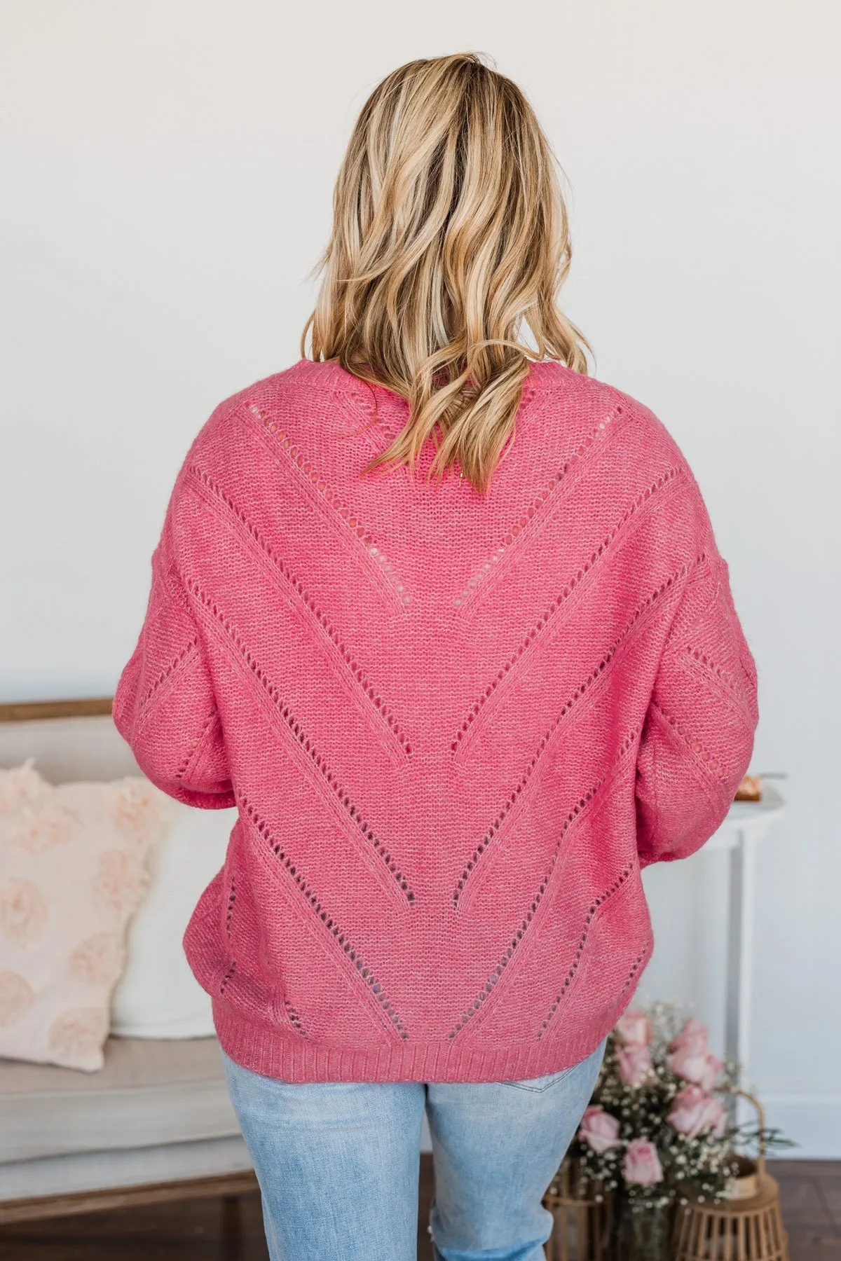 Dance Into The Night Pointelle Sweater- Bright Pink