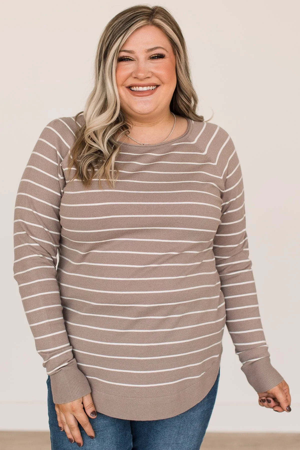 Days Like These Striped Knit Sweater- Taupe & Ivory