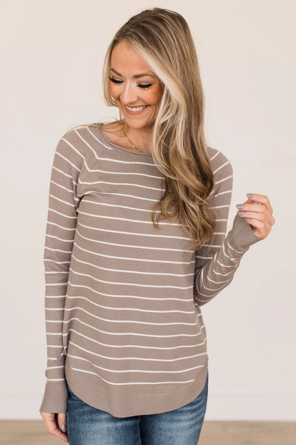 Days Like These Striped Knit Sweater- Taupe & Ivory