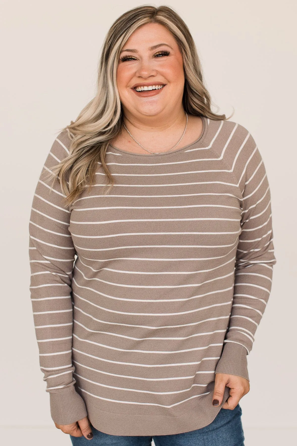 Days Like These Striped Knit Sweater- Taupe & Ivory