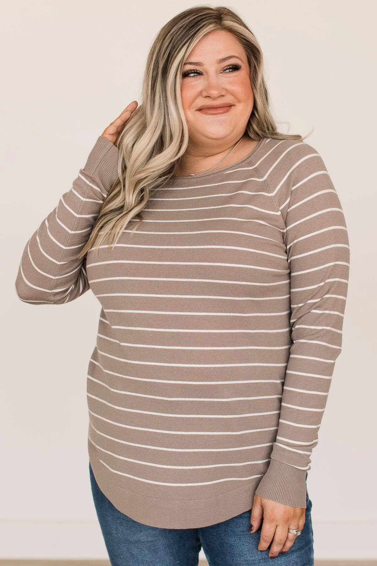 Days Like These Striped Knit Sweater- Taupe & Ivory