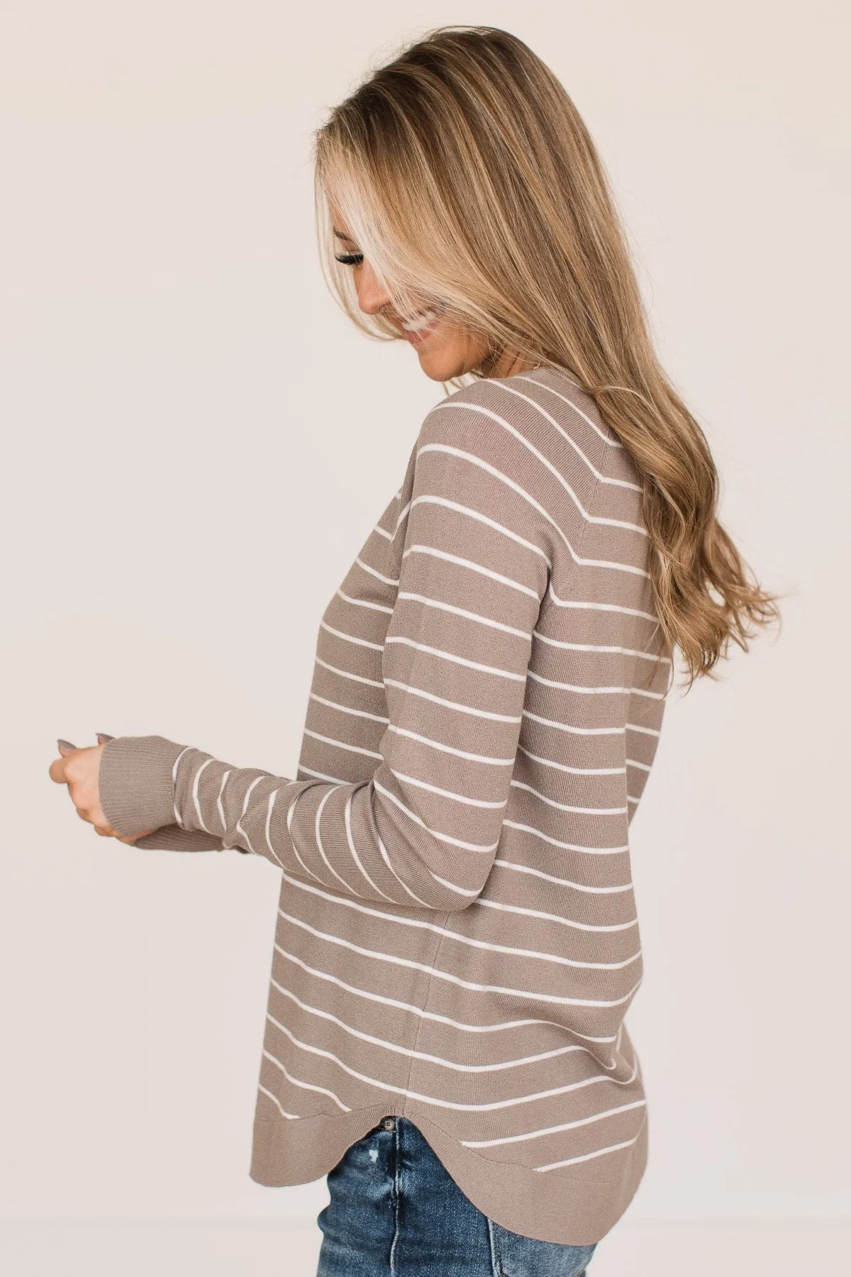 Days Like These Striped Knit Sweater- Taupe & Ivory