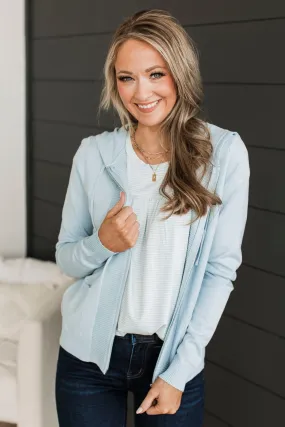 Doing It All Knit Sweater Jacket- Powder Blue