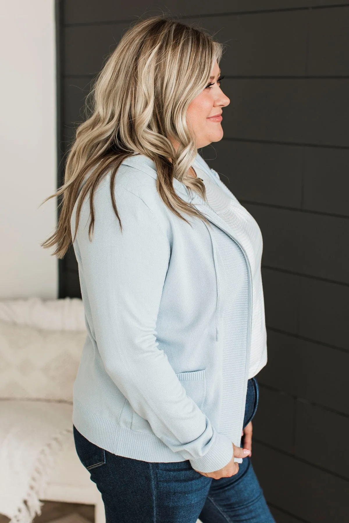 Doing It All Knit Sweater Jacket- Powder Blue