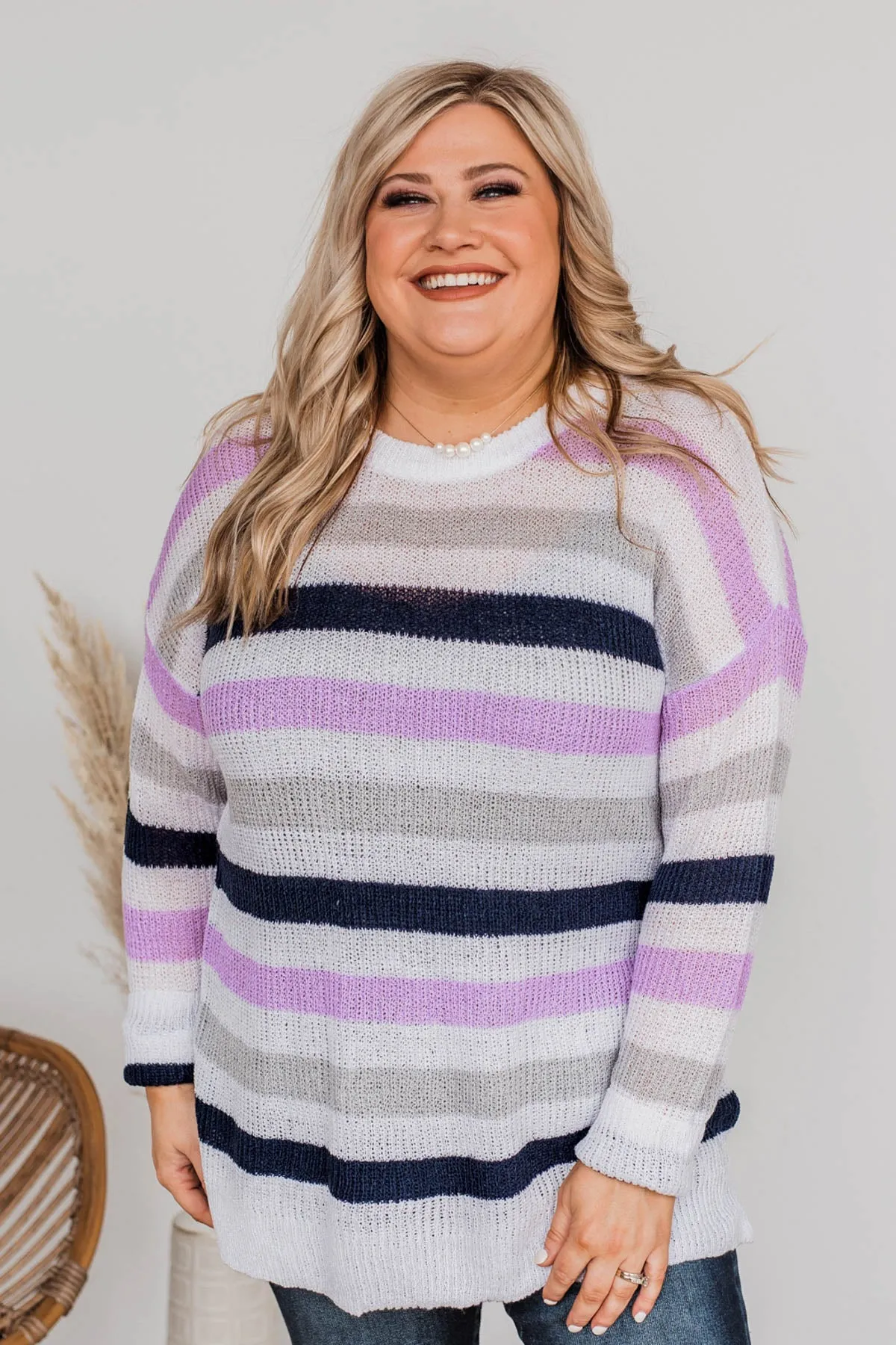 Done For The Day Striped Sweater- Lavender & Gray