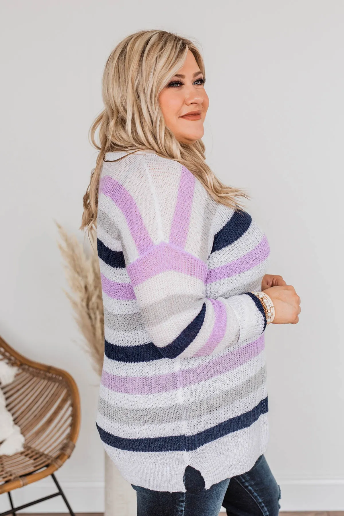 Done For The Day Striped Sweater- Lavender & Gray