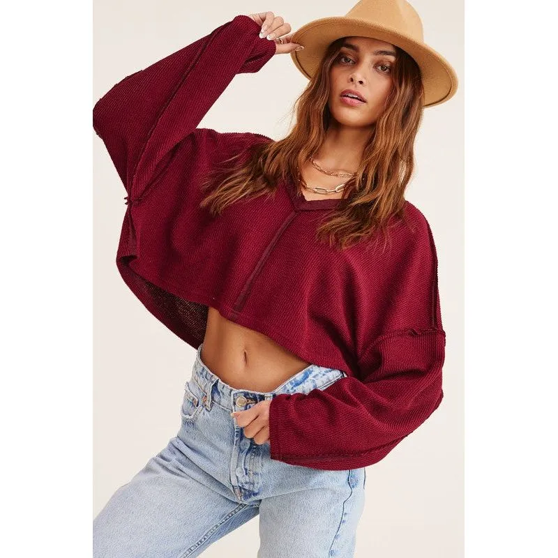 drop shoulder deep v-neck slouchy sweater-juniors