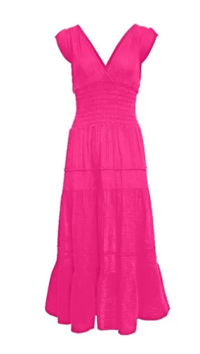 Felicite Smocked Dress, Hot Pink