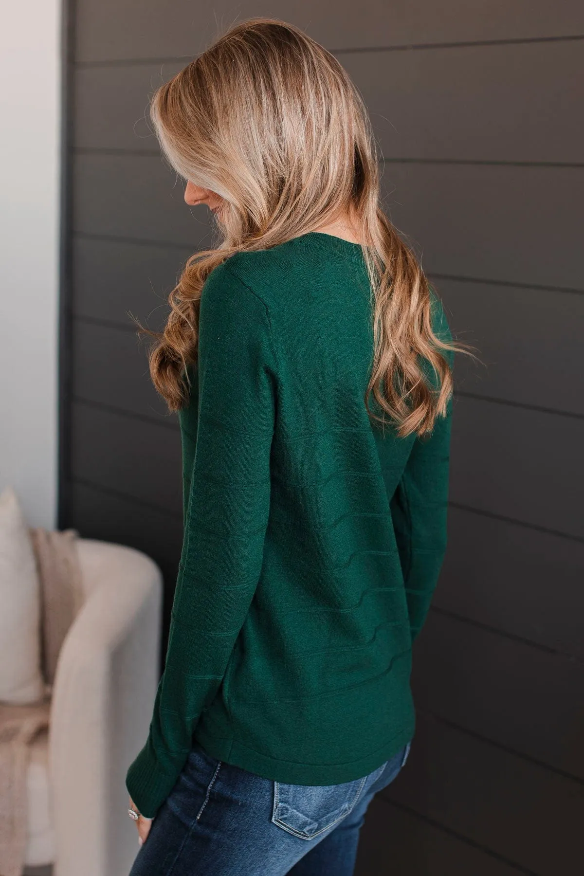 From The Heart Button Knit Sweater- Forest Green