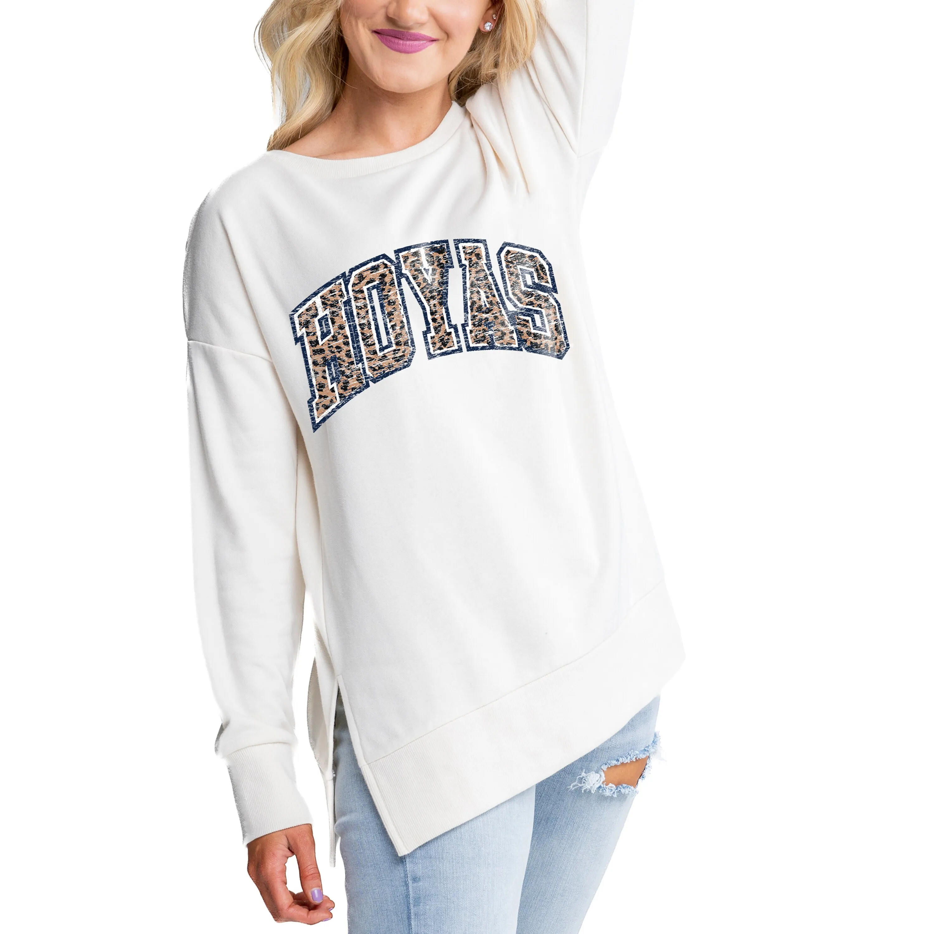 Gameday Couture Georgetown Hoyas Women's Cream Legacy Side Split Pullover Top