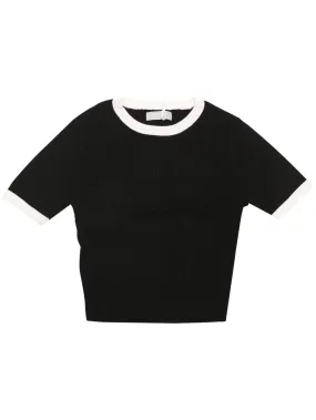 Hobemty- Knit Contrast Color Short Sleeve Pullover Top