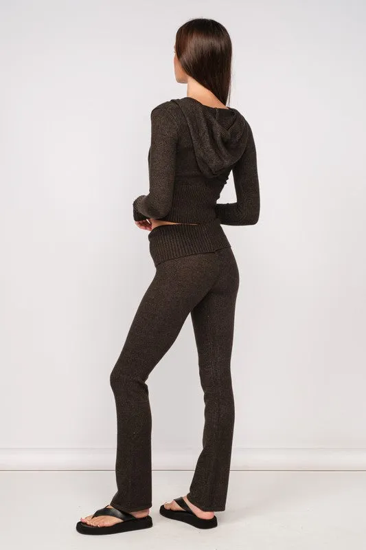 Hoodie Sweater Top With High Waist Pant Set