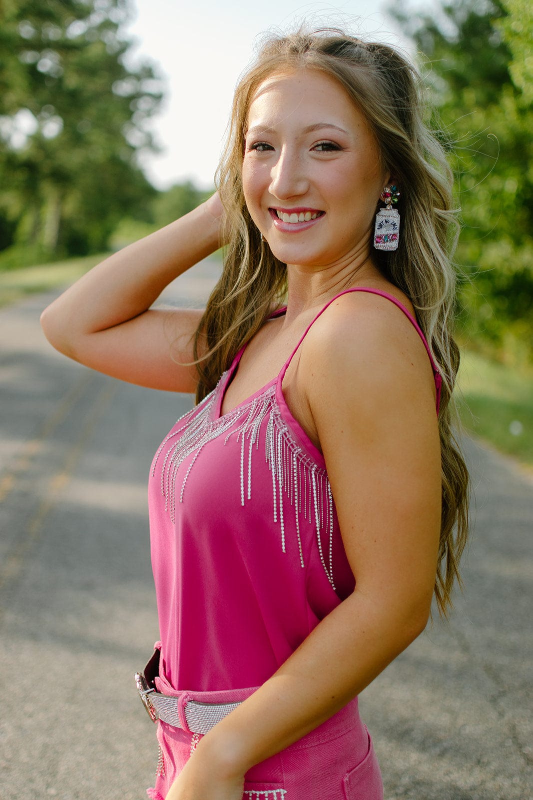 Hot Pink Rhinestone Fringe Cami