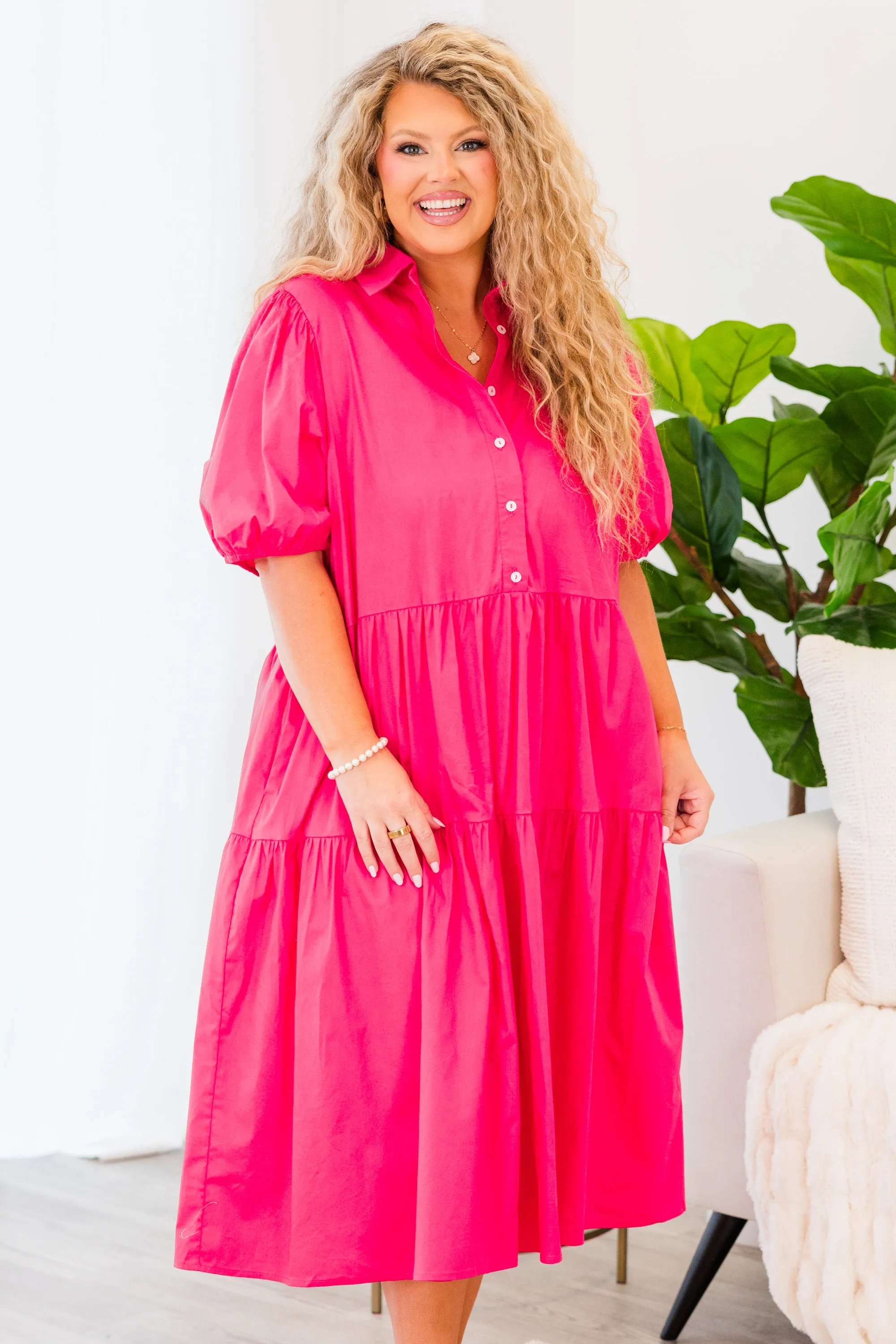 If You Dare Midi Dress, Hot Pink