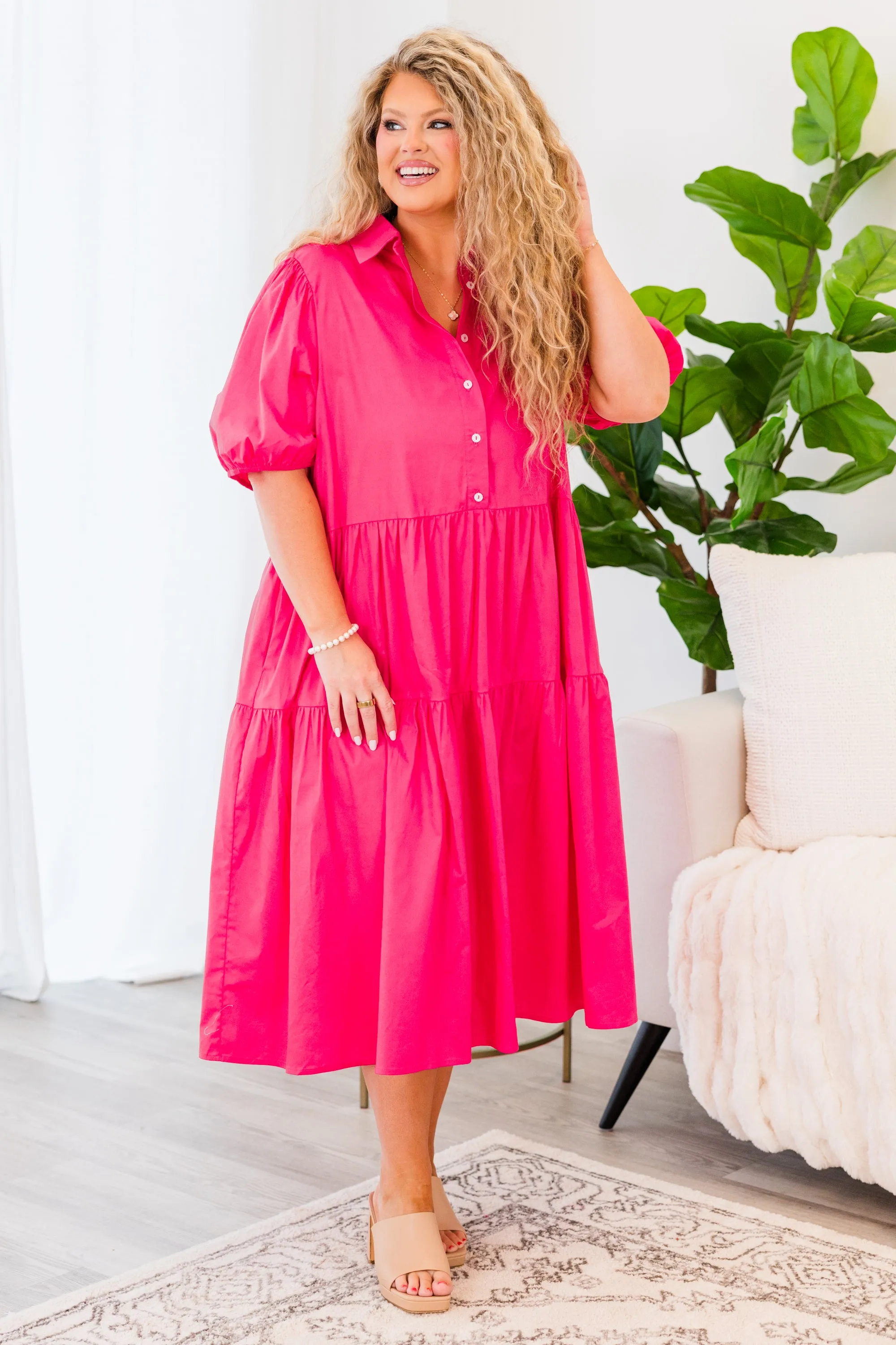 If You Dare Midi Dress, Hot Pink